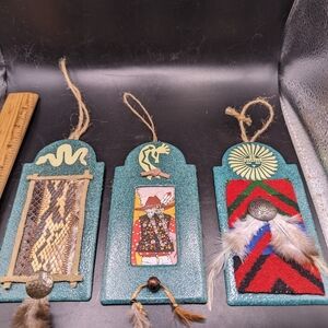 Handcrafted Holiday Ornaments Set - Teal, Red, Brown